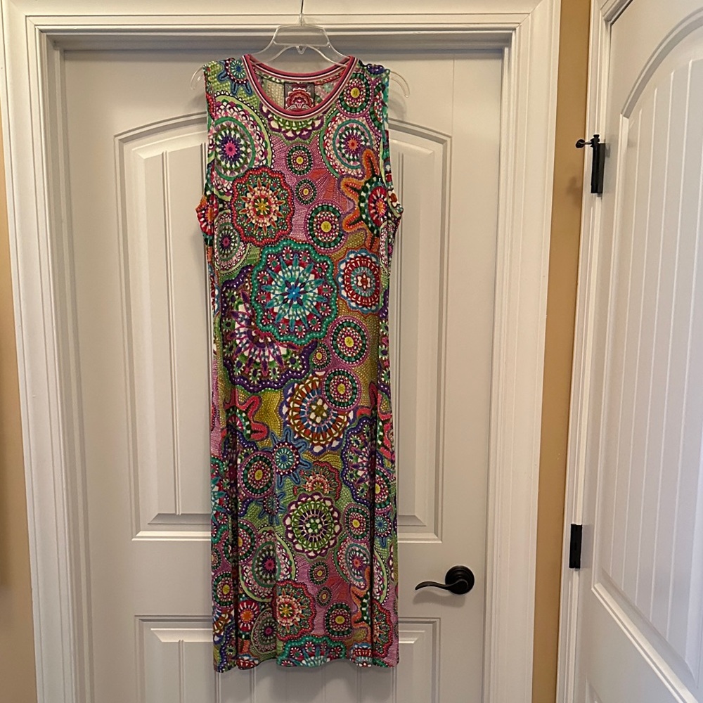 Johnny Was Sleeveless Midi Dress in Pink, Green, Purple, Yellow